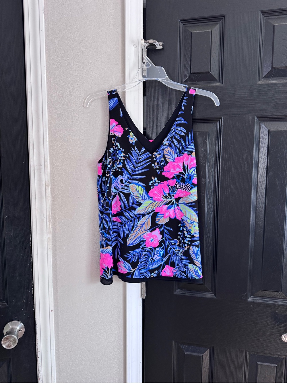 Lilly Pulitzer Black Tank Top with Pink & Blue Floral Print